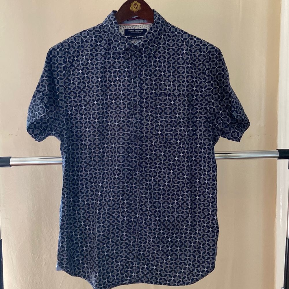 Denim & Flower slim fit sleeve button up shirt